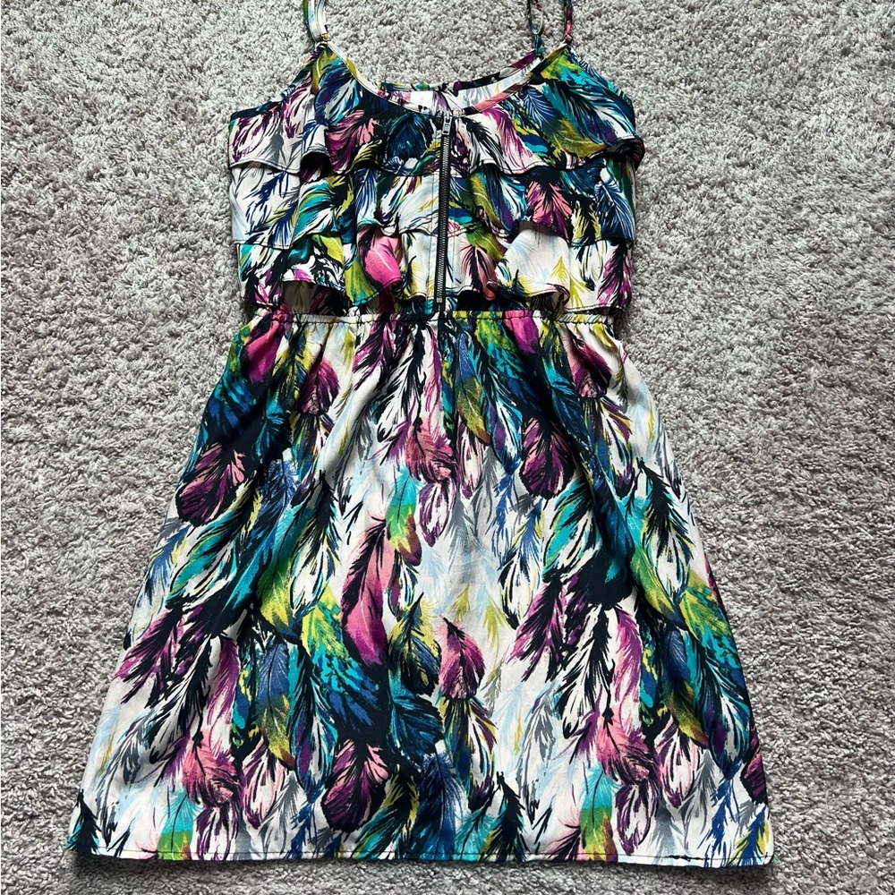 Colorful Feather Print Kids Dress